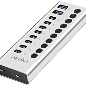 LogiLink Hub USB 3.2, 10 ports, interrupteurs on/off, argent