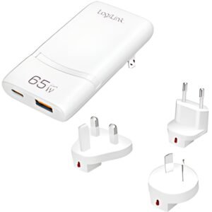 LogiLink Chargeur de voyage double USB, 65 W, extra-mince