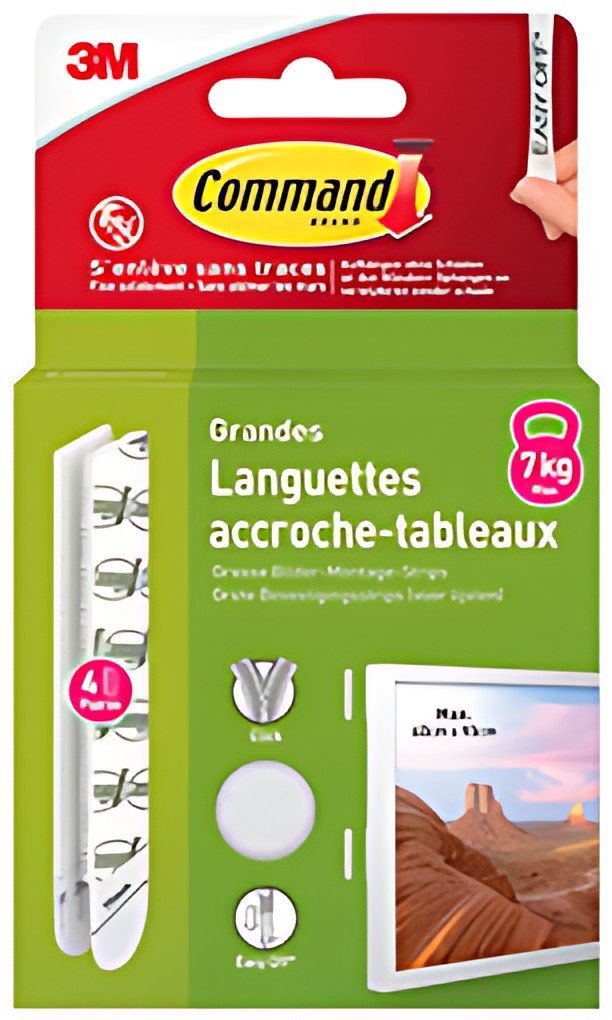 3M Command Languette accroche-tableaux, taille: L, blanc