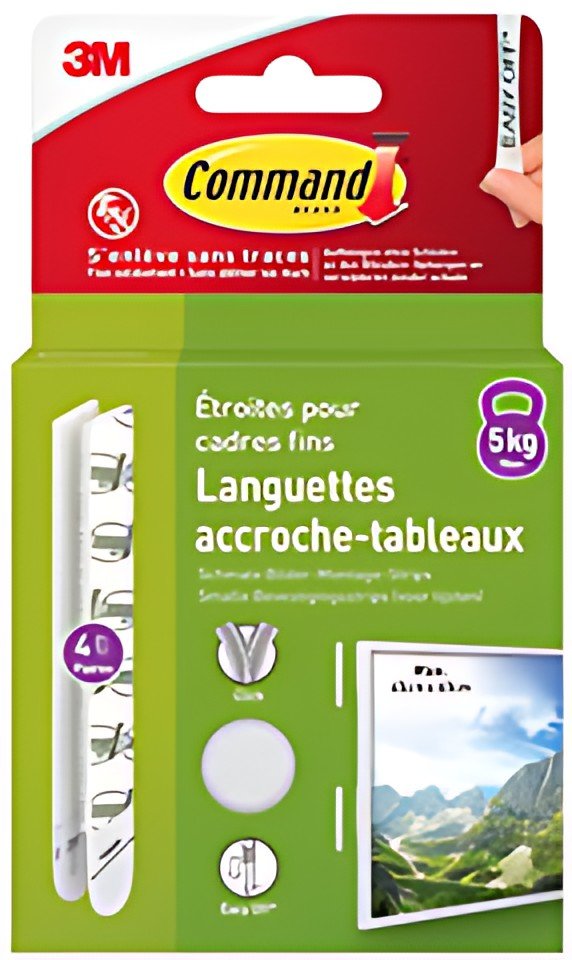 3M Command Languettes accroche-tableaux, taille M, étroit