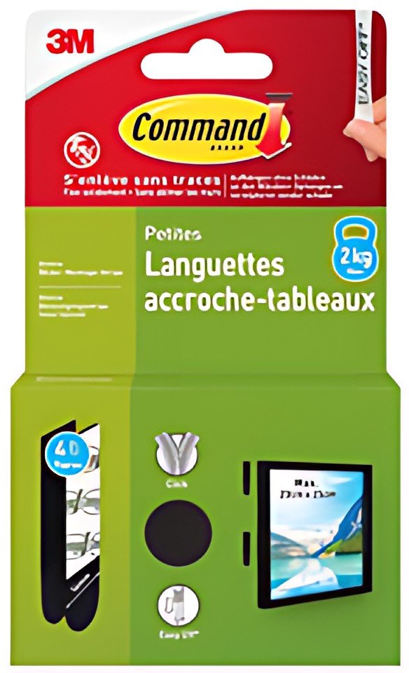 3M Command Languettes accroche-tableaux, taille: S, noir