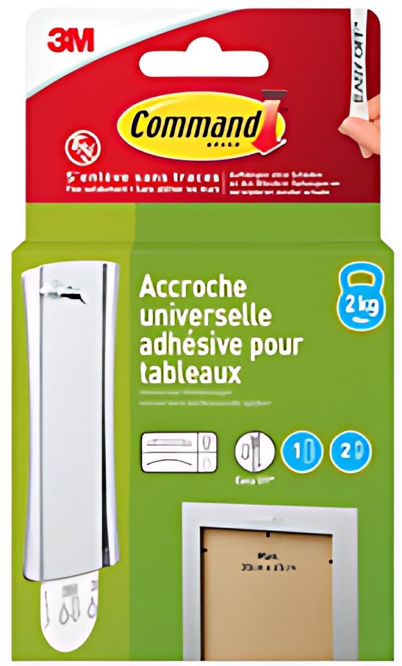 3M Command Crochet de fixation universel, L, argent