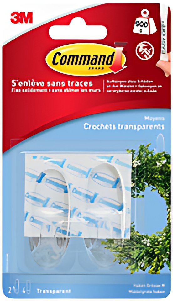 3M Command Crochet, oval, plastique, transparent, taille: M
