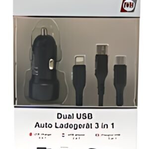 IWH Chargeur USB pour voiture "3EN1", 12/24 V, noir