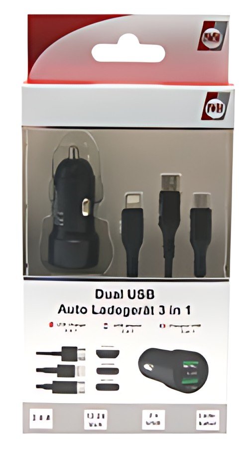 IWH Chargeur USB pour voiture "3EN1", 12/24 V, noir