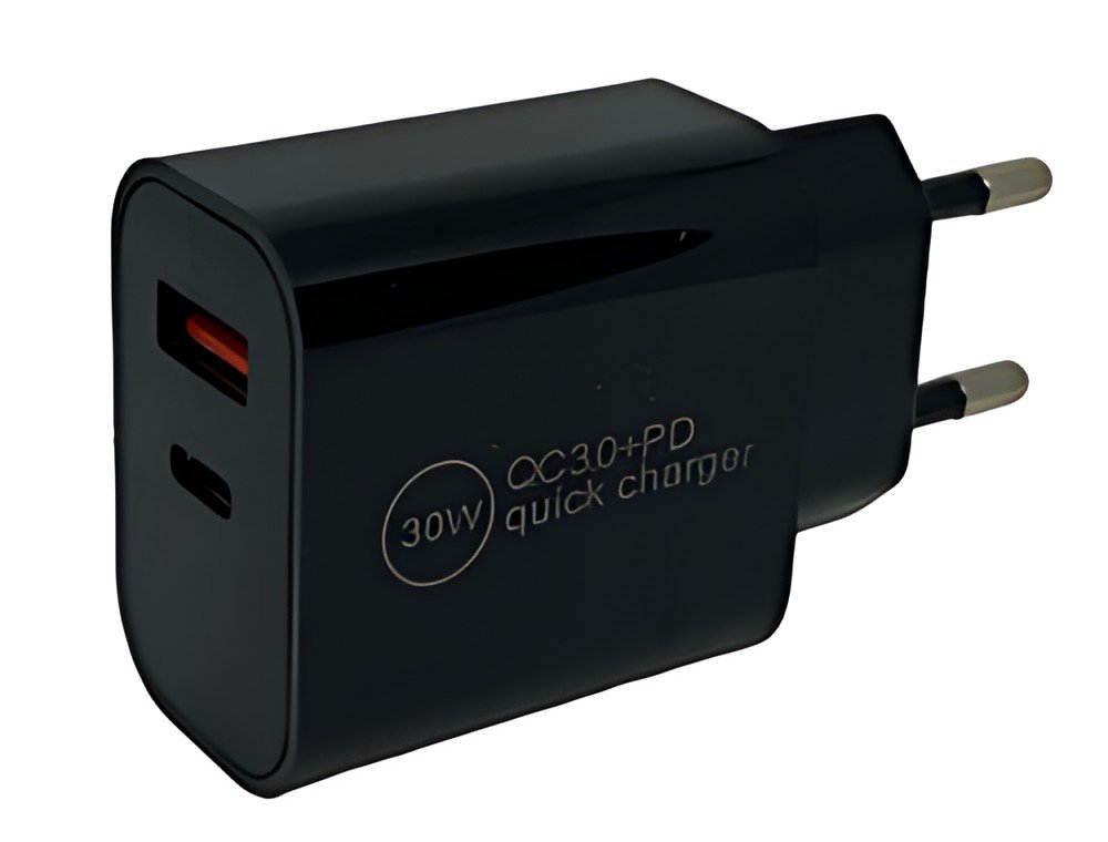 IWH Chargeur secteur USB-C, 1 USB-A / 1 USB-C, 30 W, noir
