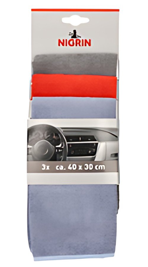 NIGRIN Chiffon en microfibres pour voiture, set de 3 pièces