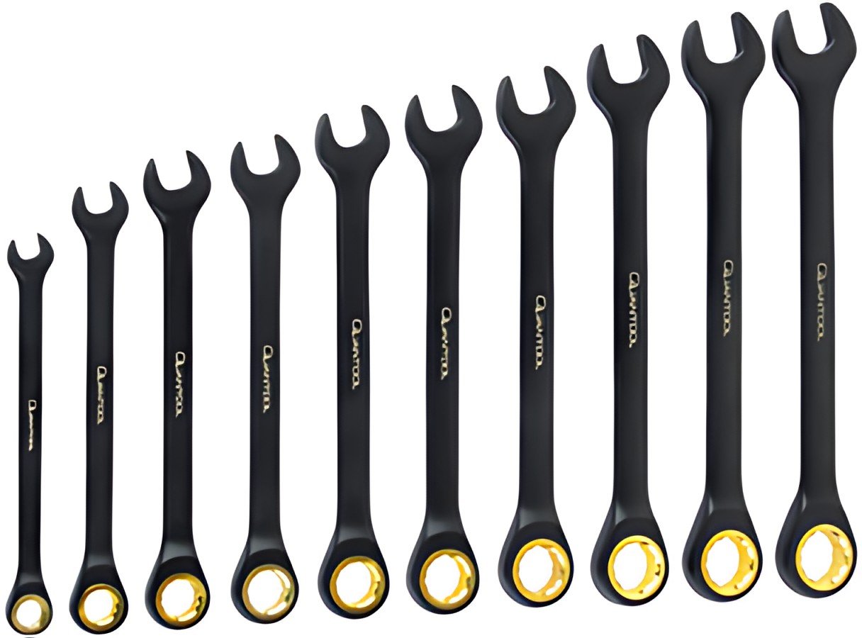 QUANTOOL Jeu de clés mixtes à fourche à cliquet, 10 pièces