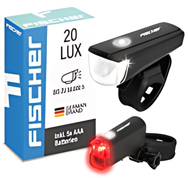 FISCHER Kit d'éclairage LED pour vélo, à piles, 20 lux