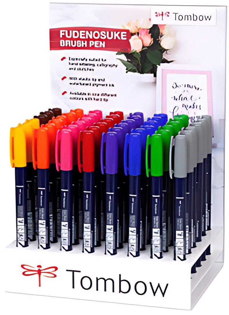 Tombow Stylo de calligraphie Fudenosuke, présentoir de 48
