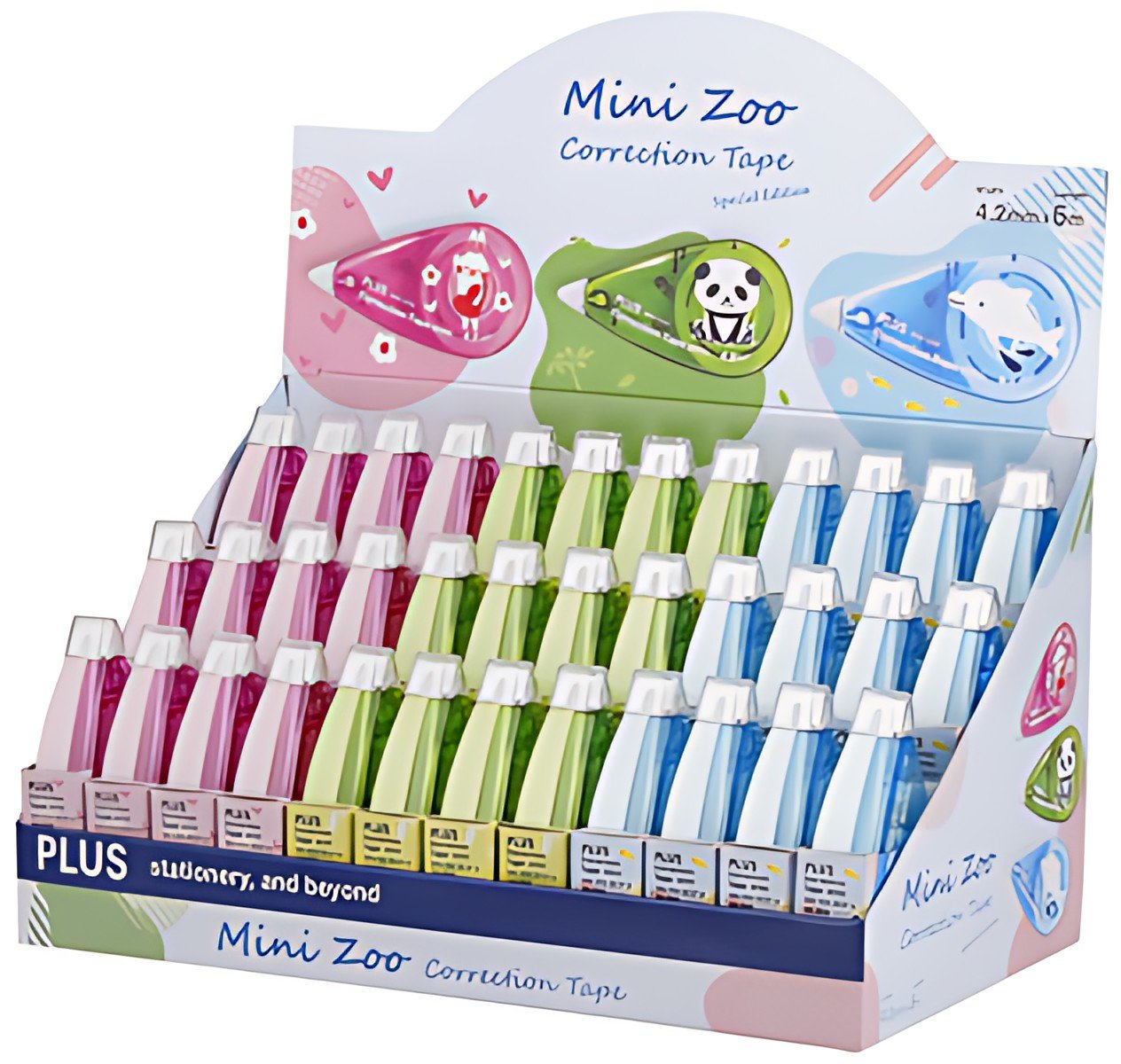 PLUS JAPAN Roller correcteur "Mini Zoo" 5mm x 6m, présentoir