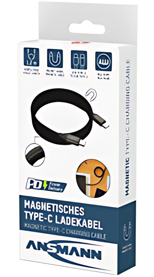 ANSMANN Câble magnétique charge et données, USB-C, 1,2 m