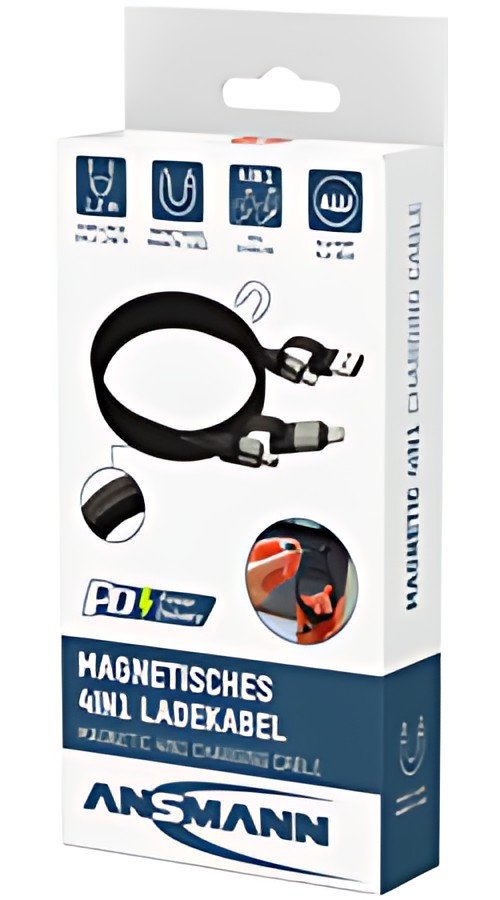 ANSMANN Câble magnétique charge et données 4en1, 1,2 m, noir