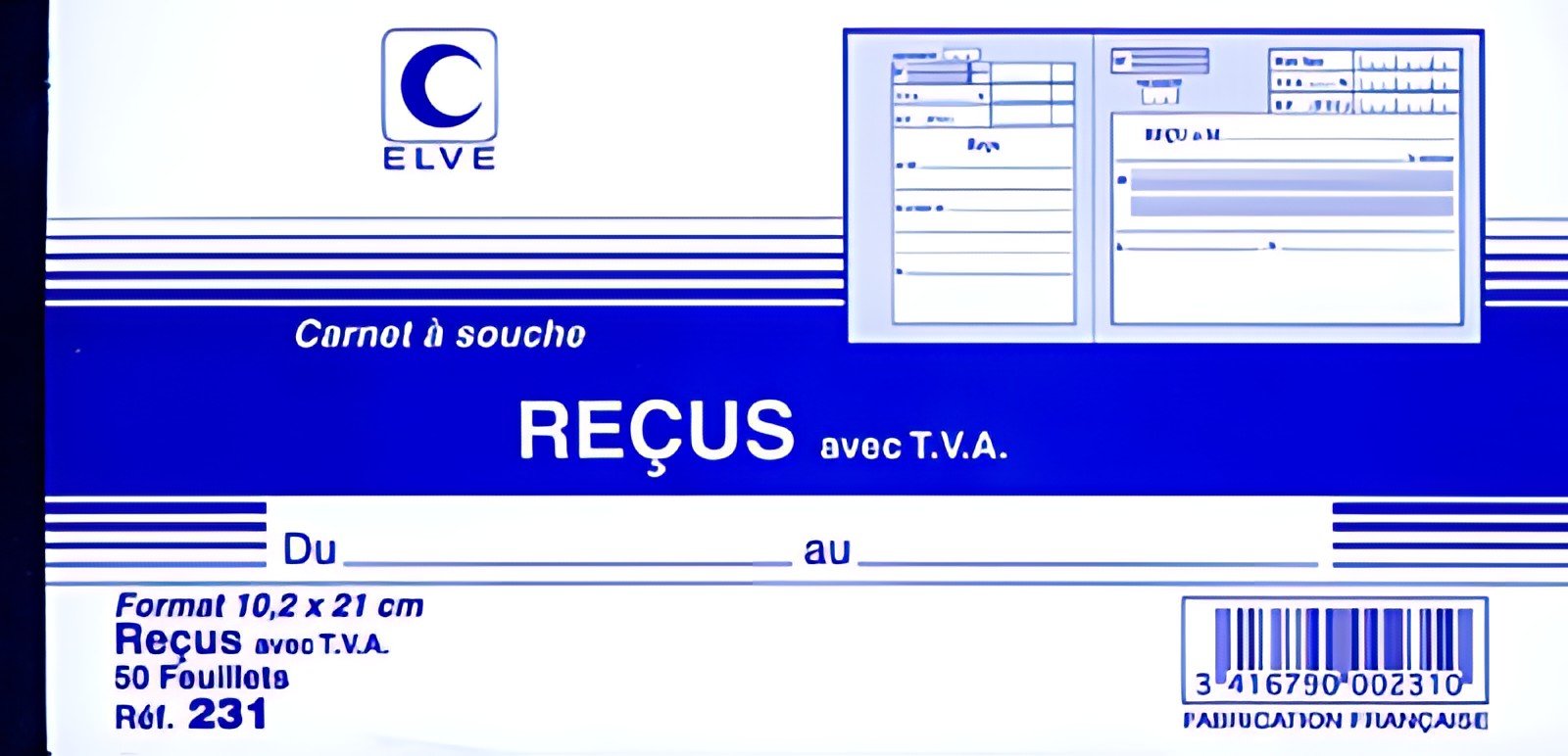 ELVE Carnet à souche "Reçu avec TVA", 96 x 210 mm