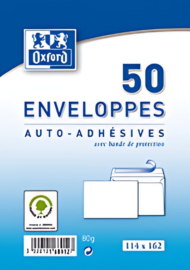 Oxford Enveloppes Velin, C6, blanc, sans fenêtre