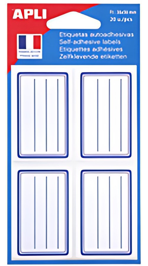 APLI Etiquettes pour livre, 36 x 56 mm, lignées, blanc/bleu
