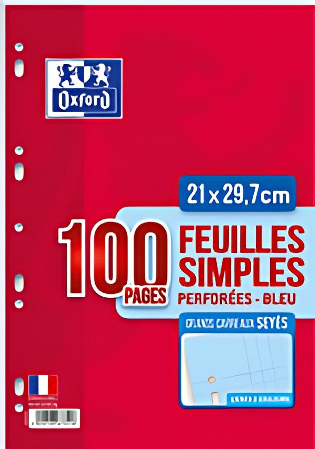 Oxford Feuillets mobiles en couleur, A4, Seyès, bleu