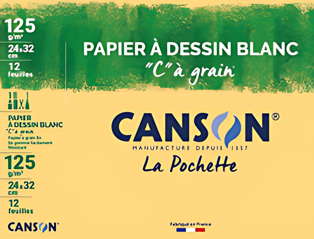 CANSON Papier à dessin "C" à grain, A4, 224 g/m2, blanc