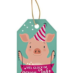 Étiquette cadeau du Nouvel An CACTUS "Party Pig"