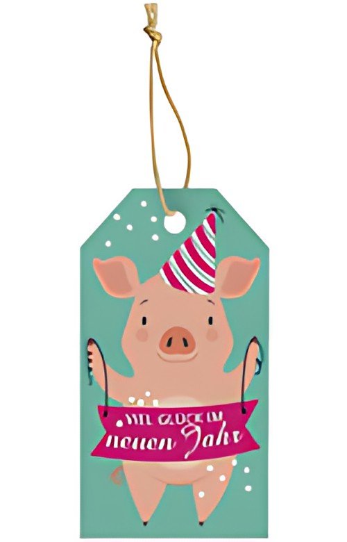 Étiquette cadeau du Nouvel An CACTUS "Party Pig"