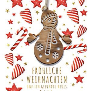 Carte de Noël CACTUS "Bonhomme de neige", avec application en bois