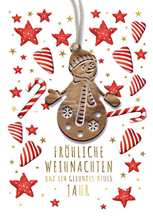 Carte de Noël CACTUS "Bonhomme de neige", avec application en bois