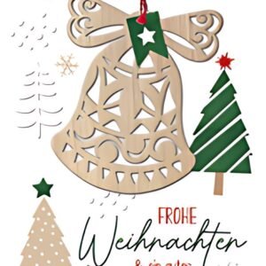 Carte de Noël CACTUS "Cloche", avec application en bois