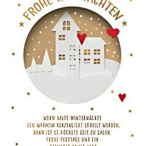 Carte de Noël CACTUS "Maisons, Neige et Coeurs"
