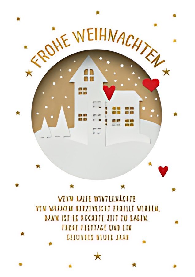 CACTUS Weihnachtskarte "Häuser, Schnee & Herzen"