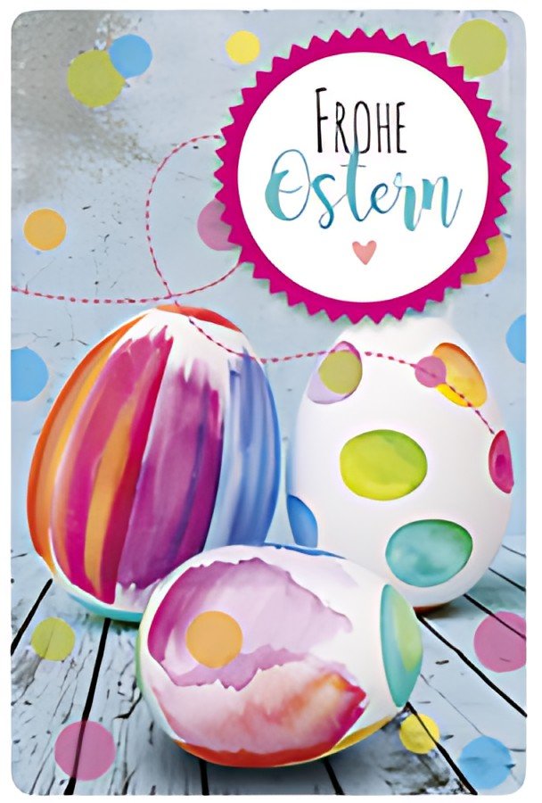 SUSY CARD Oster-Grußkarte "Bunte Eier auf Holzbrett"