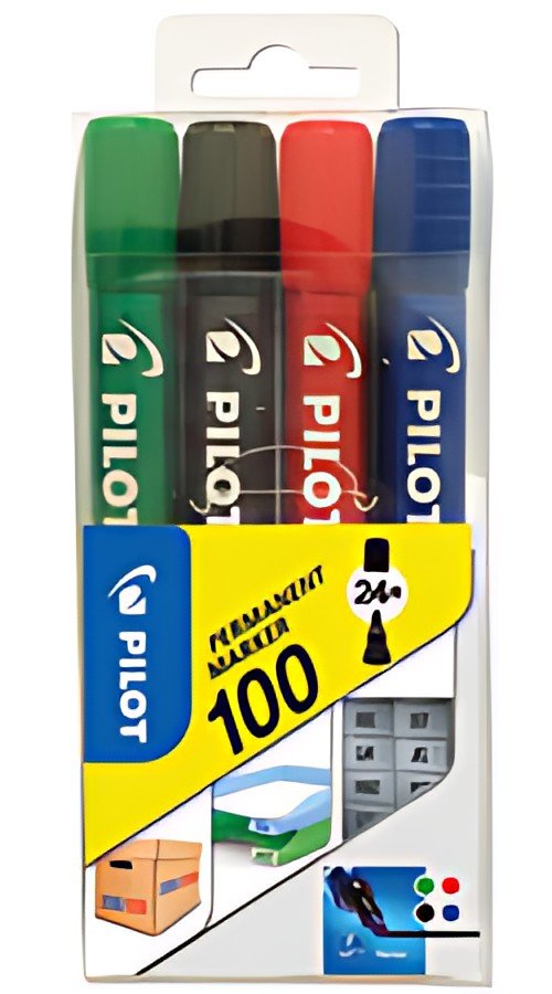 PILOT Marqueur permanent 100, pointe ogive, étui de 4