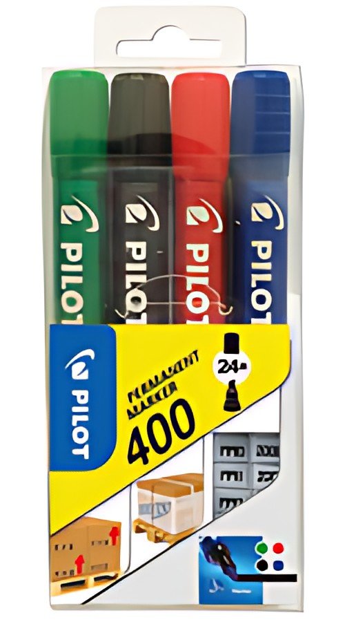 PILOT Marqueur permanent 400, pointe biseauté, étui de 4
