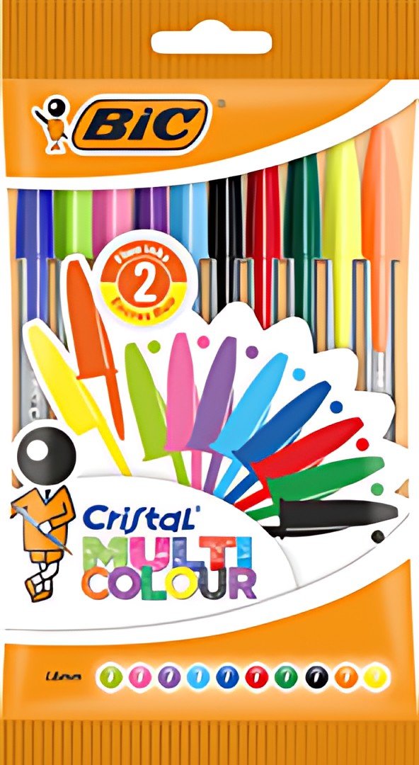 BIC Stylo à bille Cristal Large Multicolor, sachet de 10