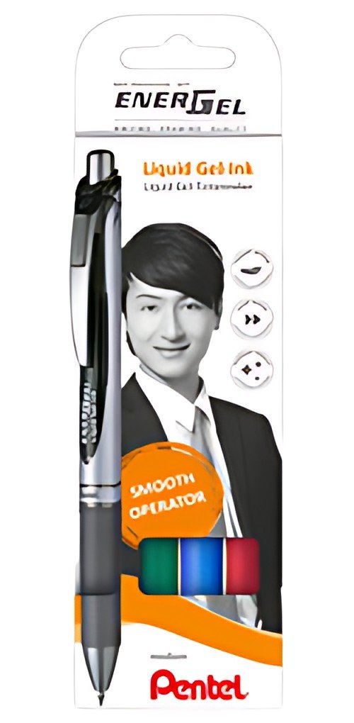 Pentel Stylo roller à encre gel EnerGel XmRT, set de 4