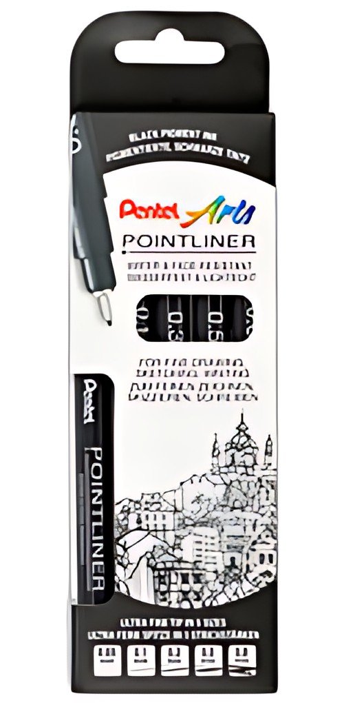 Pentel Feutre technique permanent Pointliner, set de 5, noir