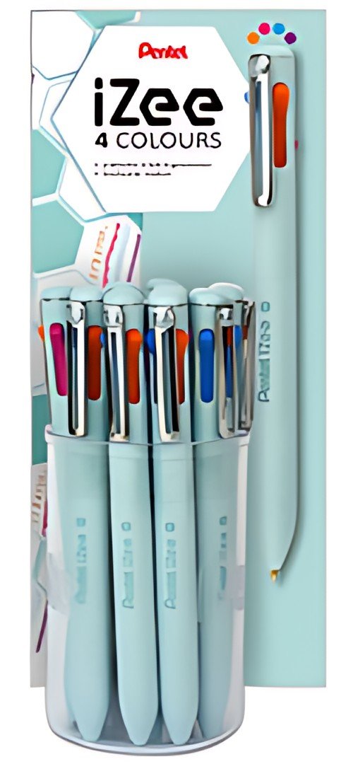 Pentel Stylo à bille rétractable 4 couleurs iZee, présentoir