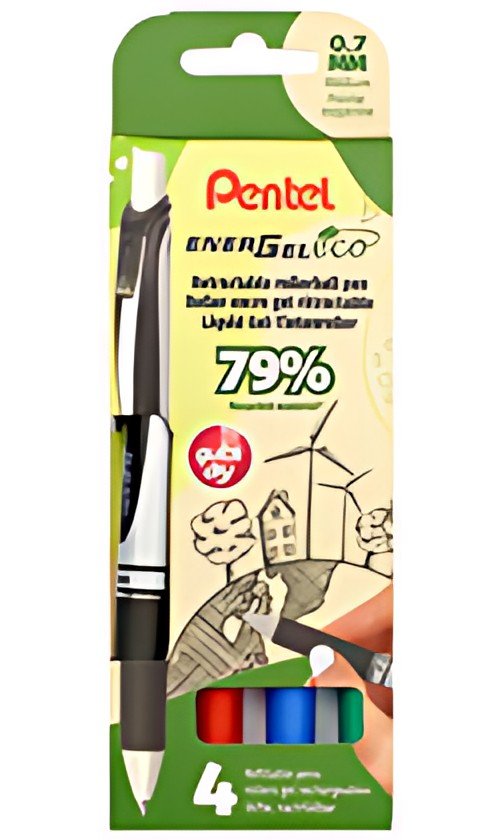 Pentel Stylo roller à encre gel EnerGel BL77 Eco, étui de 4