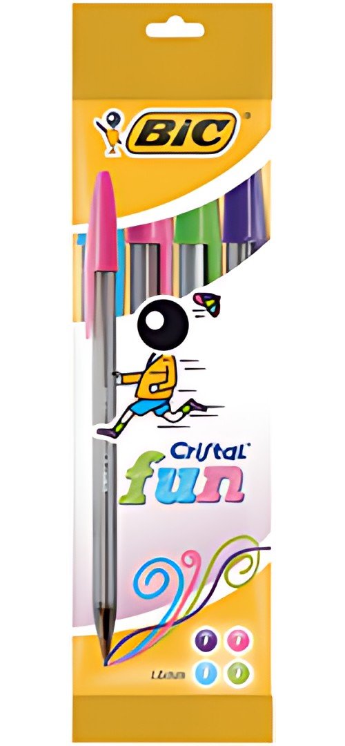 BIC Stylo à bille Cristal Fun, étuit carton de 4