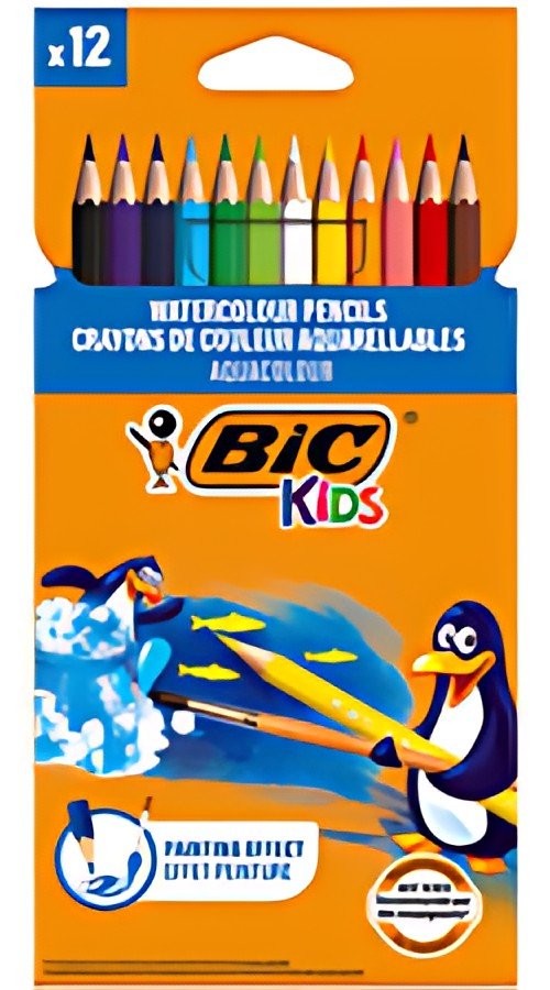 BIC KIDS Crayons de couleur aquarellables Aquacouleur, étui