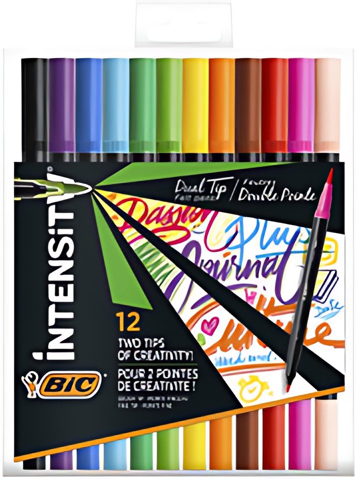BIC Feutre DUAL BRUSH, 2en1, étui de 12, couleurs assorties
