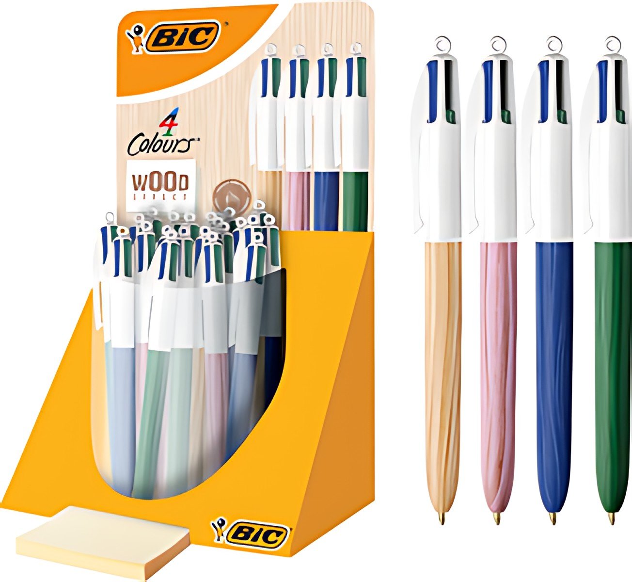 BIC Stylo à bille rétractable 4Colours Wood Style présentoir