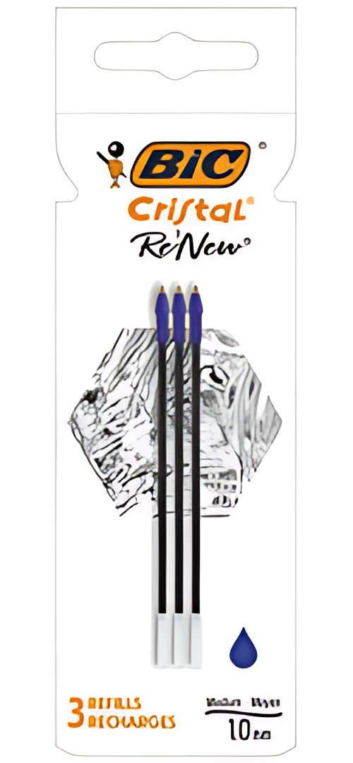 BIC Recharge pour stylo à bille Cristal RE'NEW, S, bleu
