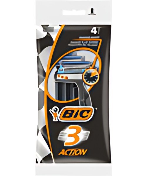 BIC Rasoir jetable 3 Action, pour hommes, pack de 4