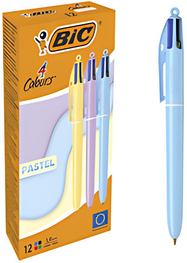 BIC Stylo à bille rétractable 4 Colours PASTEL, carton de 12