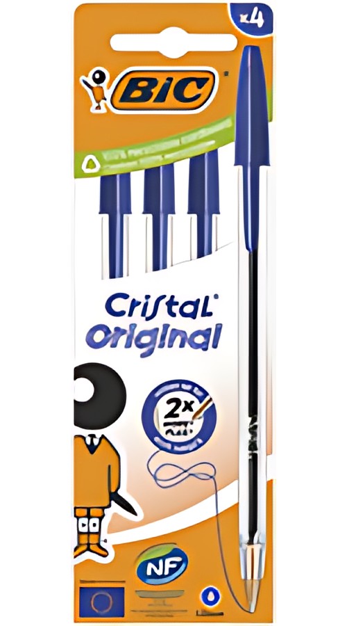 BIC Stylo à bille Cristal Original, boîte carton de 4, bleu