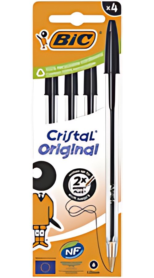BIC Stylo à bille Cristal Original, boîte carton de 4, noir