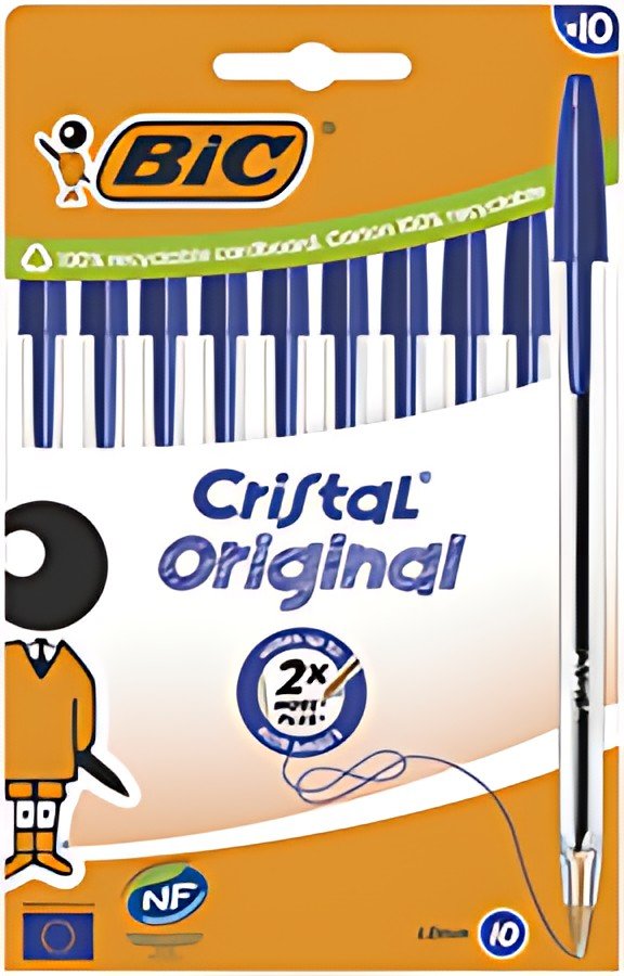 BIC Stylo à bille Cristal Original, boîte carton de 10, bleu