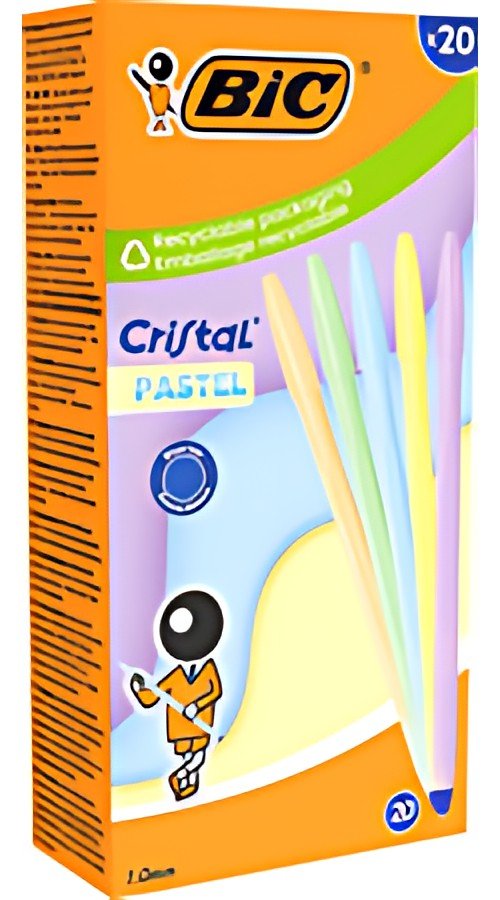 BIC Stylo à bille Cristal Pastel, trait bleu, 20 pièces