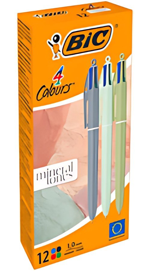 BIC Stylo à bille 4 Colours Mineral Tones, boîte de 12