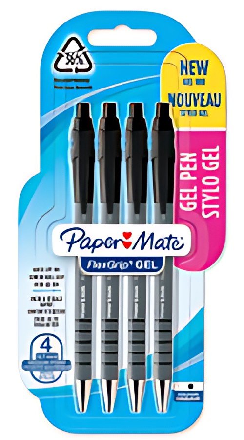 Paper:Mate Stylo encre gel FlexGrip GEL, blister de 4, noir